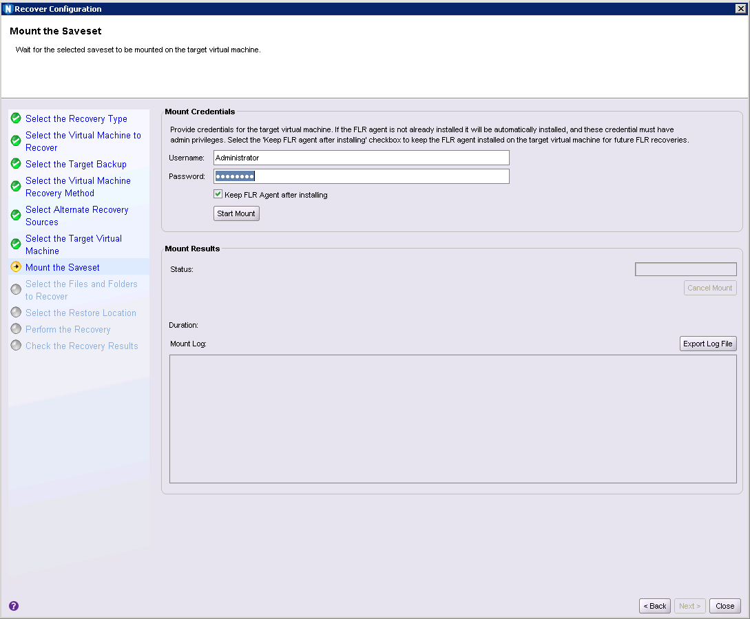 Fig 08: Supplying virtual machine credentials to mount the backup