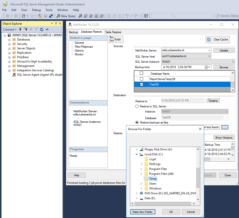 02 SSMS Create new Directory for Recovery