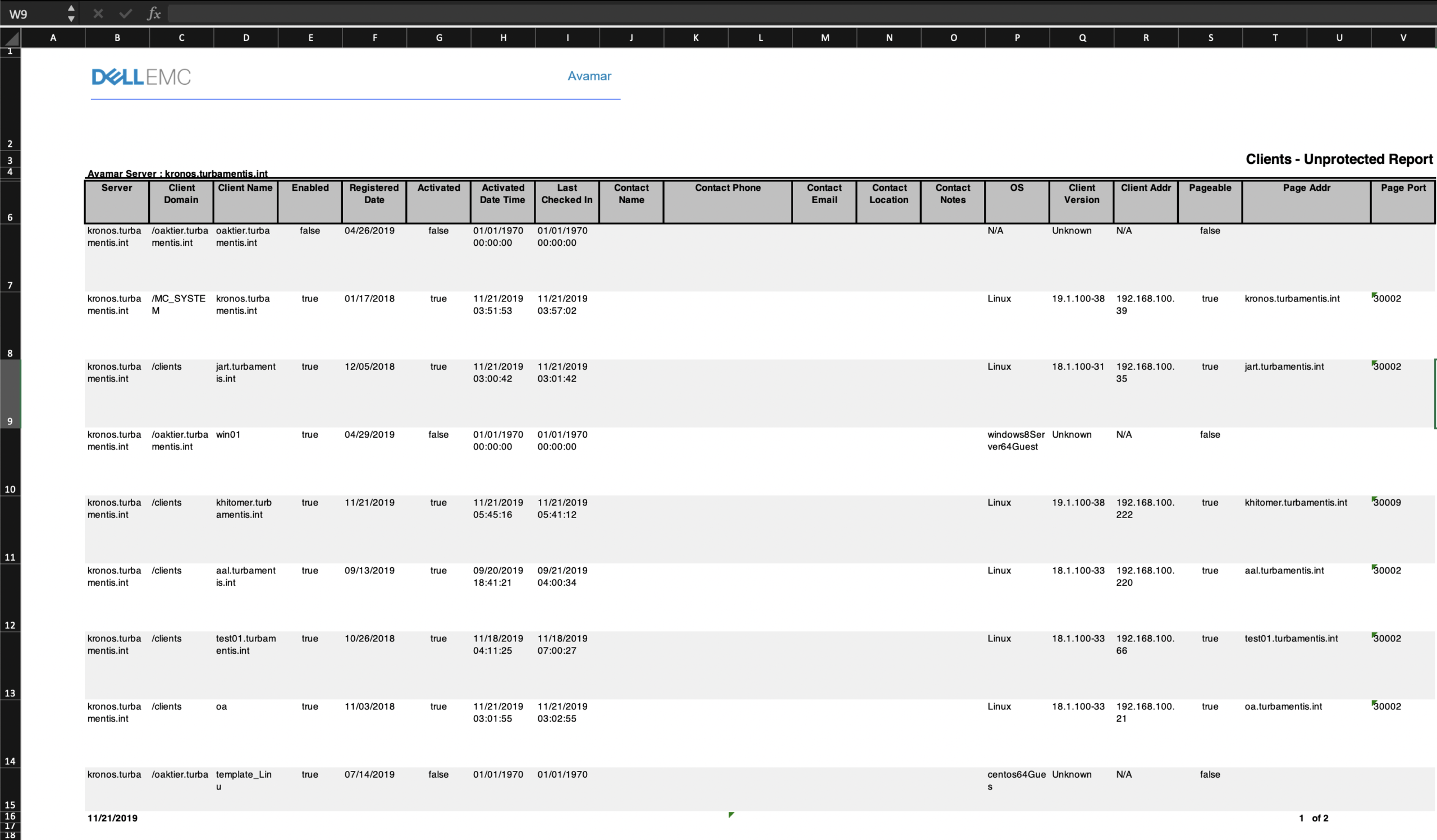 Bytes Protected Per Client Report in XLS