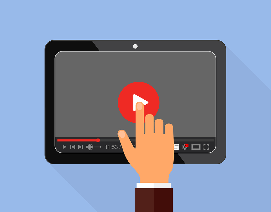 Vector drawing showing user pressing play on a YouTube video