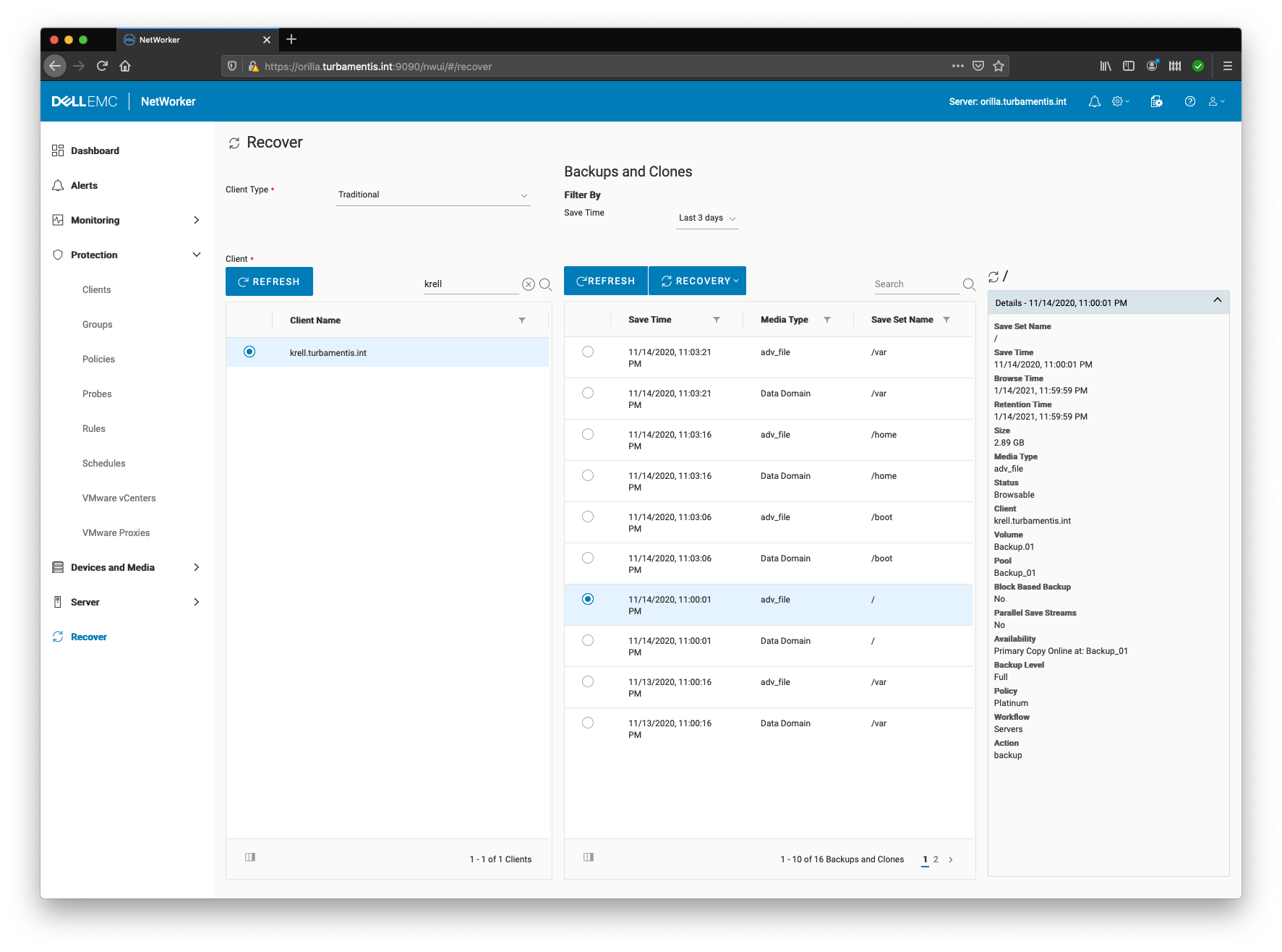 NWUI Recovery Step 2 – Select Saveset/Confirm Details