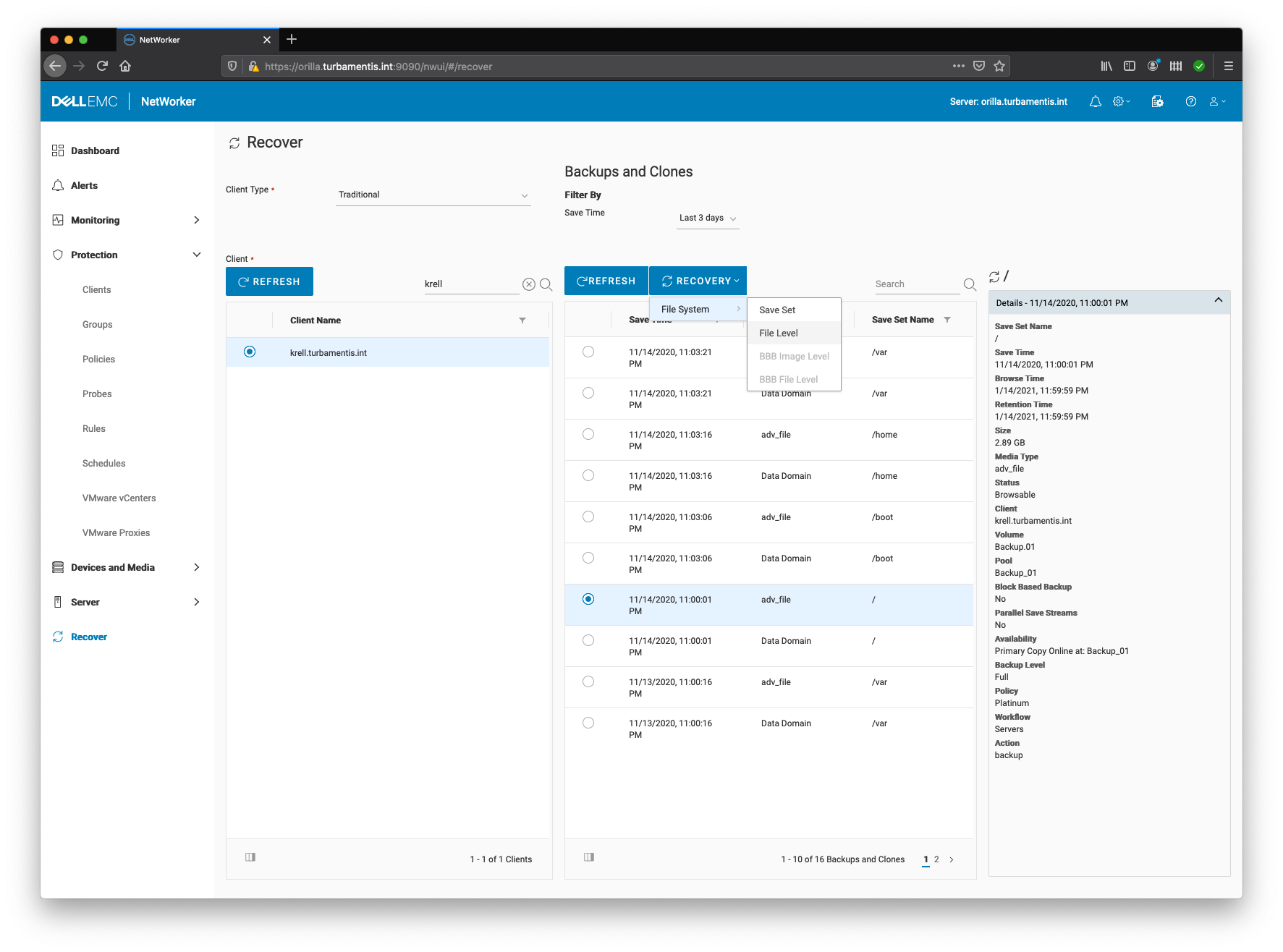 NWUI Recovery Step 3 – Choose File Level Recovery