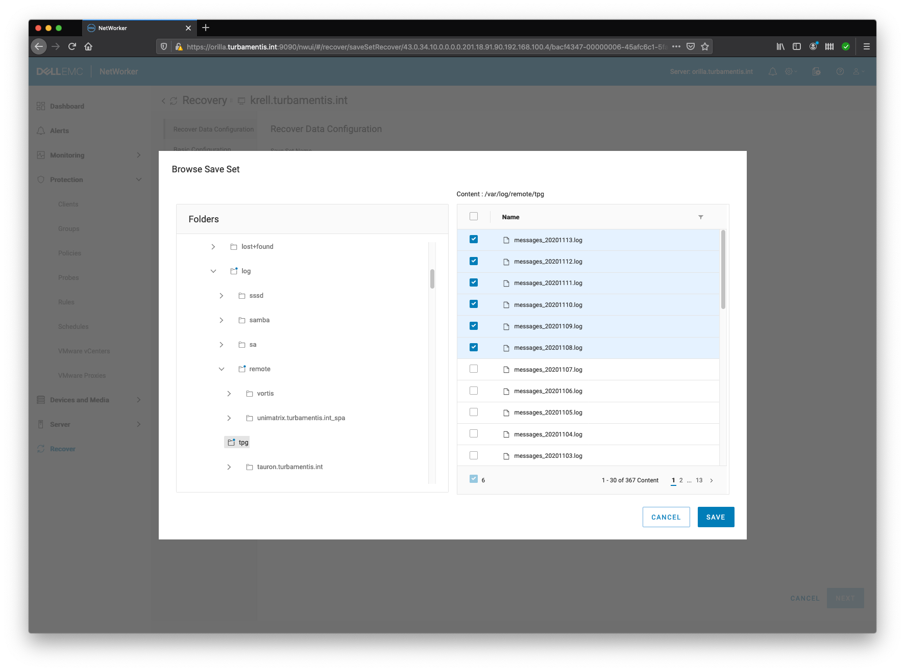 NWUI Recovery Step 5 – Browsing for Files to Recover