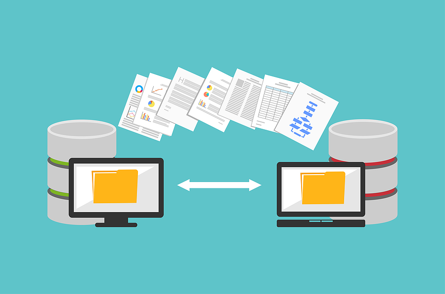 Visual representation of file/document transfer between two computers